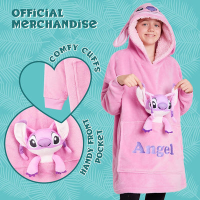 Disney Stitch Hoodie-Decke Kinder, Kapuzenpullover Mädchen mit Sherpa-Kapuze, 3D-Ohren, Kängurutasch