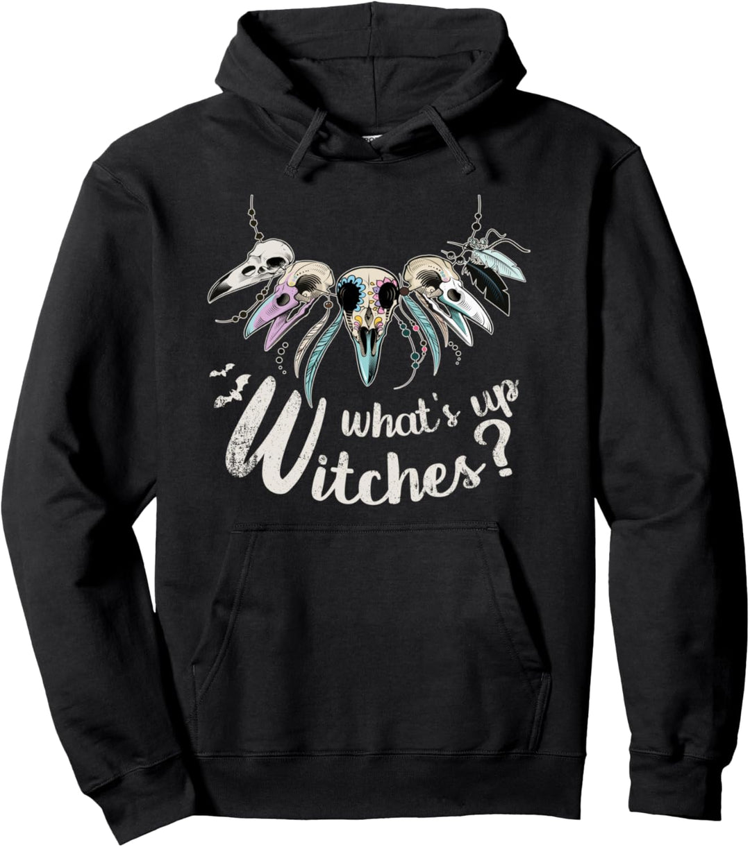 What's up Witches? Halloween, Raven Sugar Skulls Pullover Hoodie