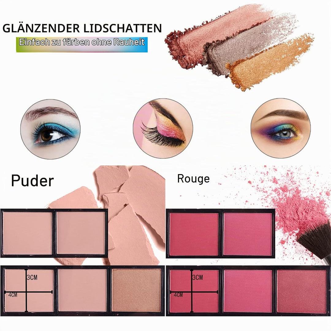 JasCherry Schminkkoffer Multifunktions Schmink Kosmetik Make-up Set mit Lipgloss, Lidschatten, Blush