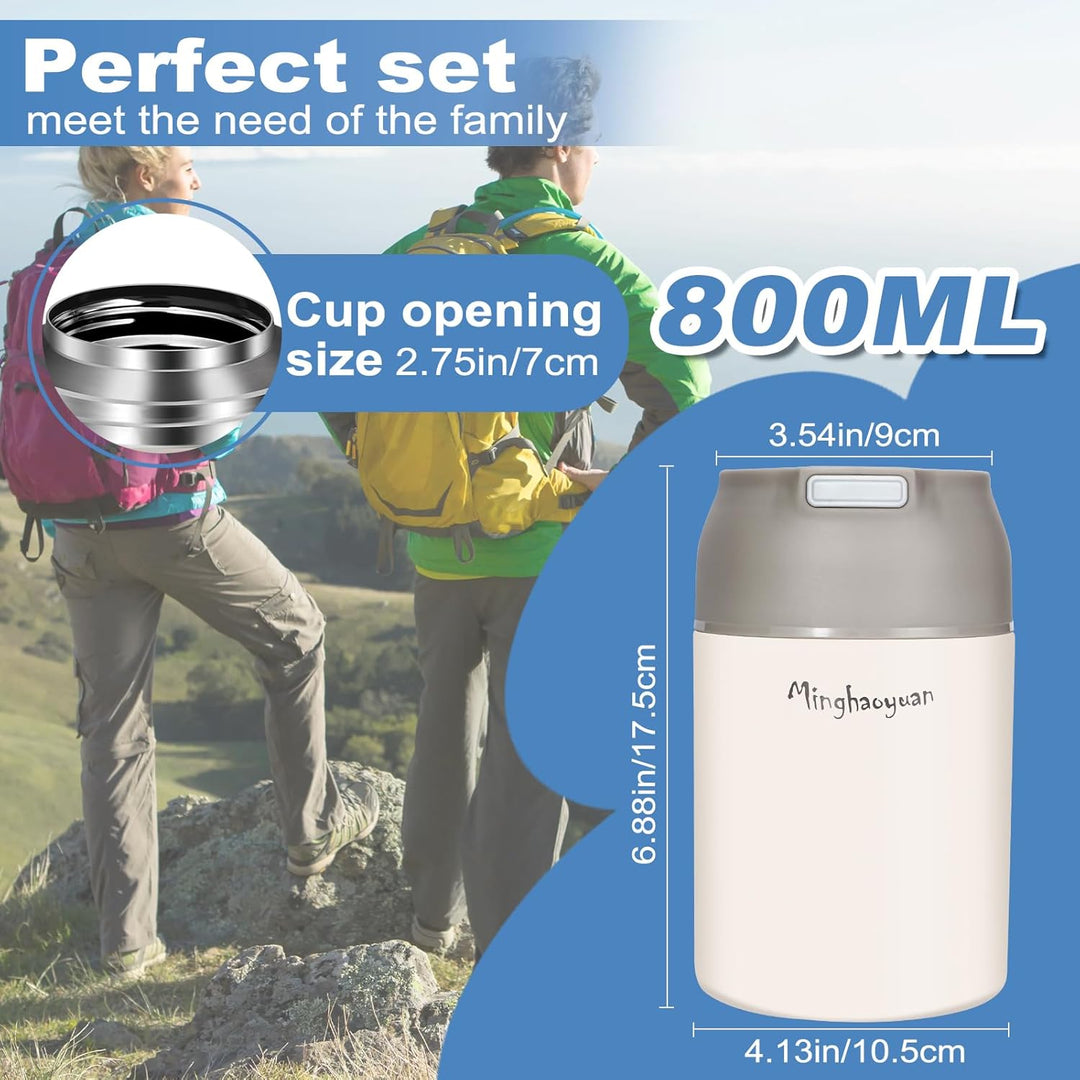 Thermobehälter für Essen, 800ml Edelstahl Thermobecher Essen mit Löffel, 100% auslaufsicher Thermo L