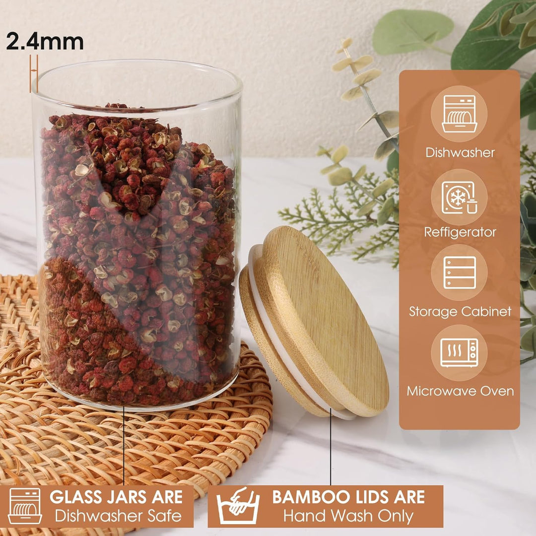 12 Stück Gewürzgläser Set mit Bambus Deckel, 250ml Gewürzdosen Set Glas, Gewürzbehälter SpiceJars, G