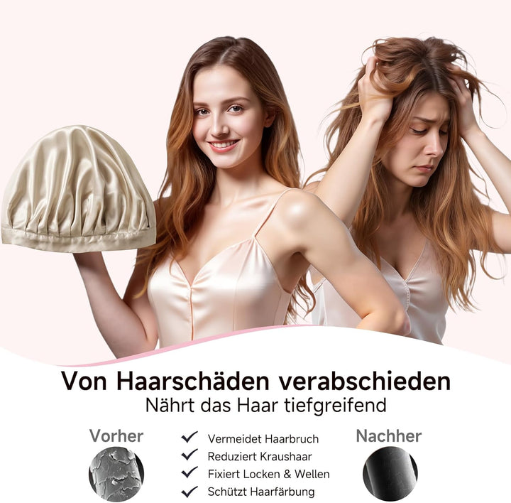 Kaome 22 Momme 100% Maulbeerseide Schlafmütze Verstellbar, 6A Doppelseitige Nachtmütze aus Seide, Fü