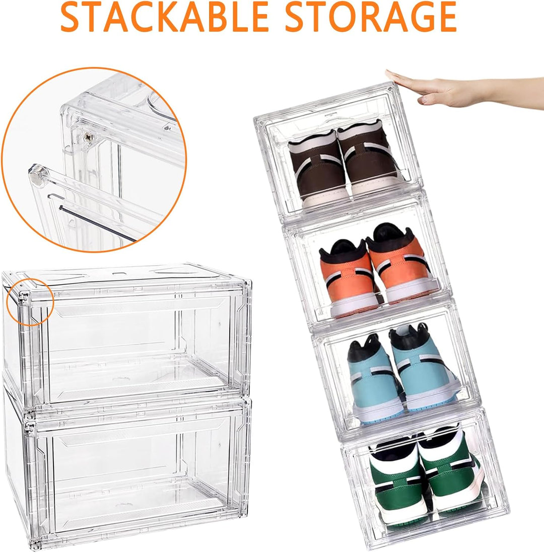 Clear Sturdy Shoe Storage Box Stackable Shoe Organizer X-Large Shoes Bin Space Saving Shoe Container