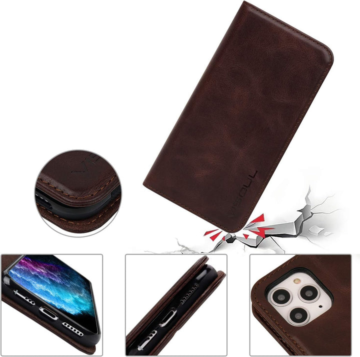 VISOUL iPhone 11 Pro Max Hülle,Stossfeste Handyhülle [Auto Sleep/Wake][100% Leder] TPU Schutzhülle K