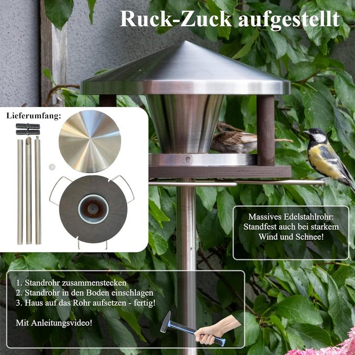 LicusDesign Lech Vogelhaus mit Ständer wetterfest Vogelfutterhaus mit Ständer Vogelhäuschen mit Stän