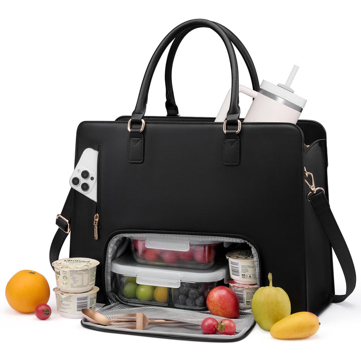 LOVEVOOK Arbeitstasche Damen mit Isolierted Kühlfach, 15,6 Zoll Laptoptasche PU Leder Handtasche, Gr