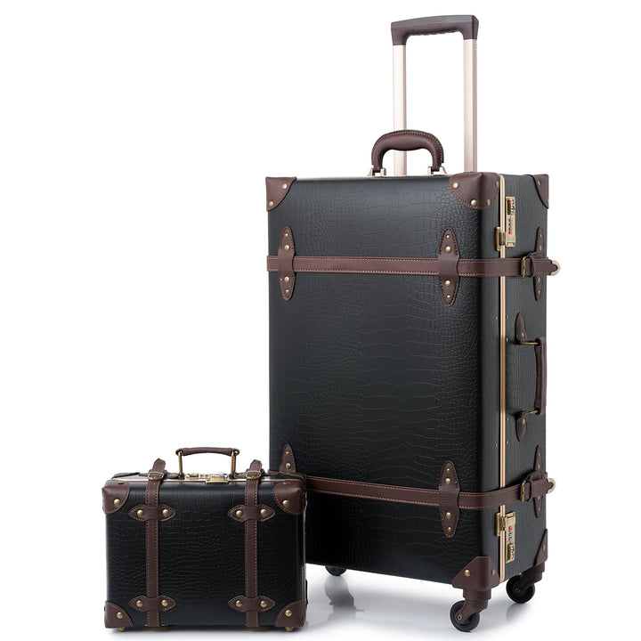 Urecity Koffer Vintage mit 4 Rollen Trolley Koffer Reisekoffer Leicht Retro Hartschalen Koffer 2-Tei