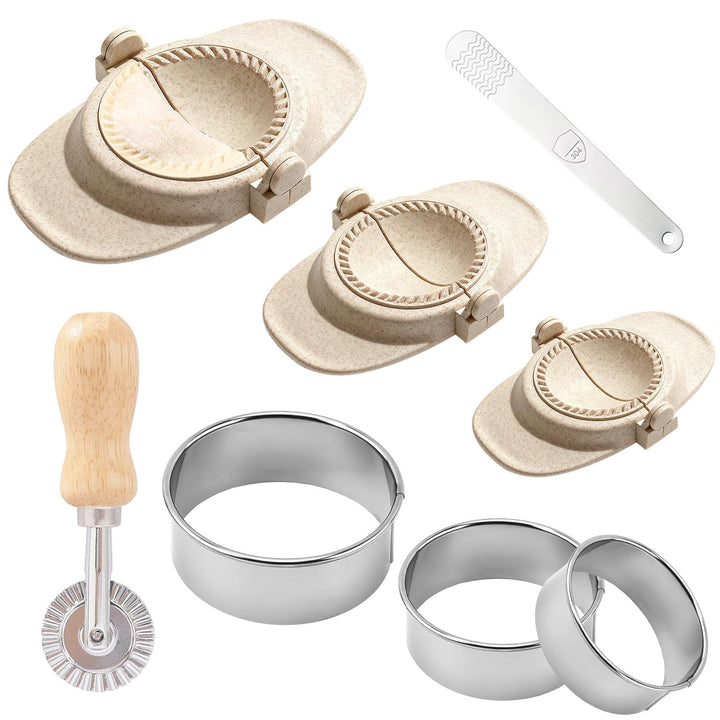 Dumpling Maker Set 8-teilig, 3 Grössen Ravioli- & Teigtaschenformer mit Teigschneider, Edelstahl Fül