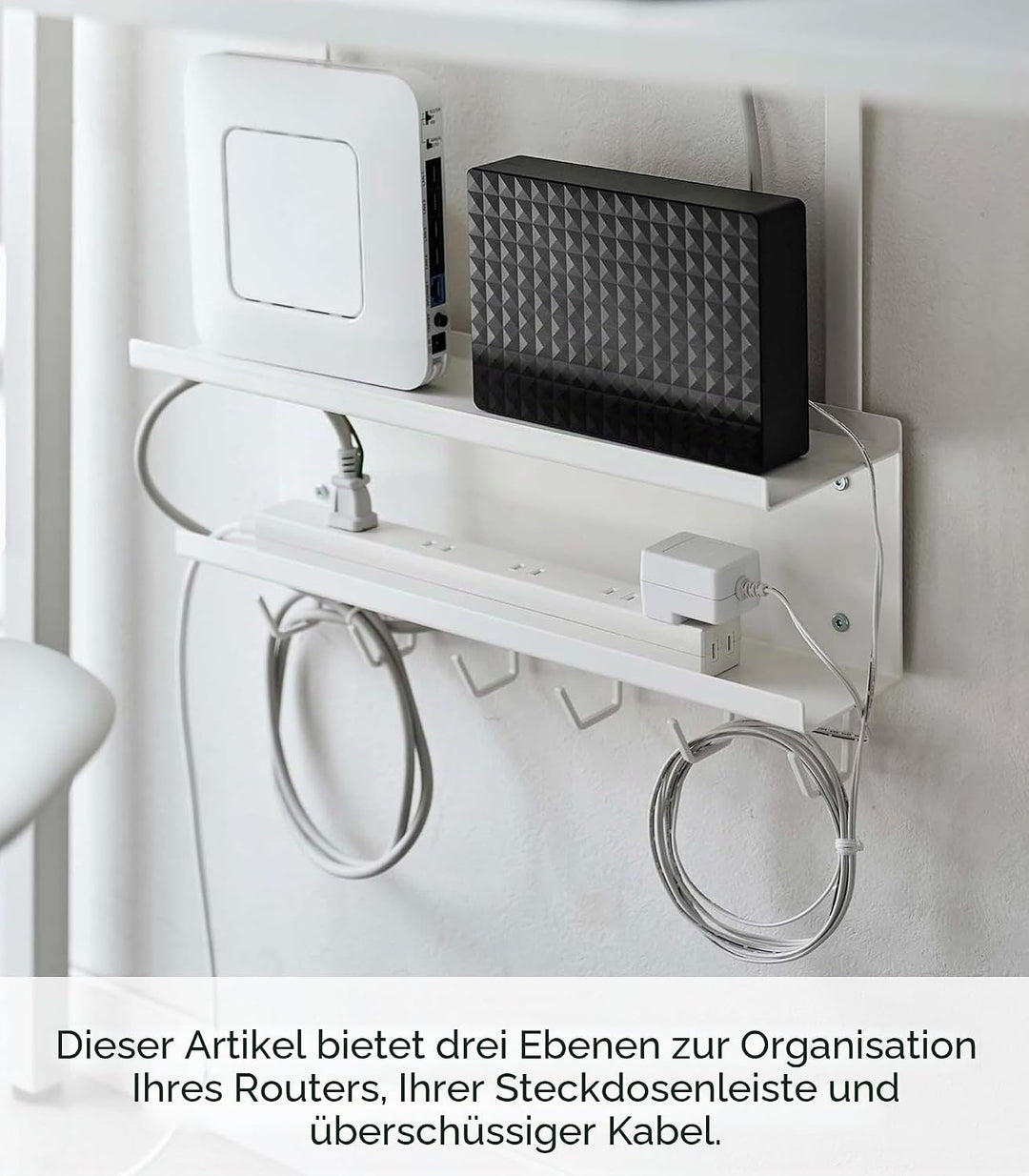 Yamazaki 5461 SMART Unter-Tisch Kabel- & Router-Organizer, weiss, Stahl, Minimalistisches Design Wei