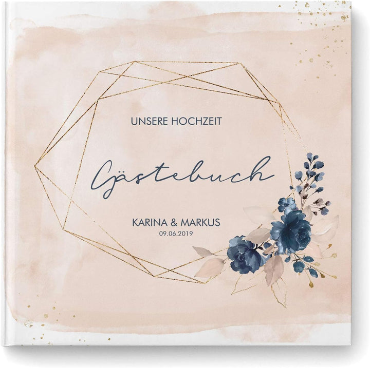 DeinWeddingshop Gästebuch Hochzeit - personalisiert - Hochzeitsgästebuch, Hardcover 21x21 cm (Inhalt