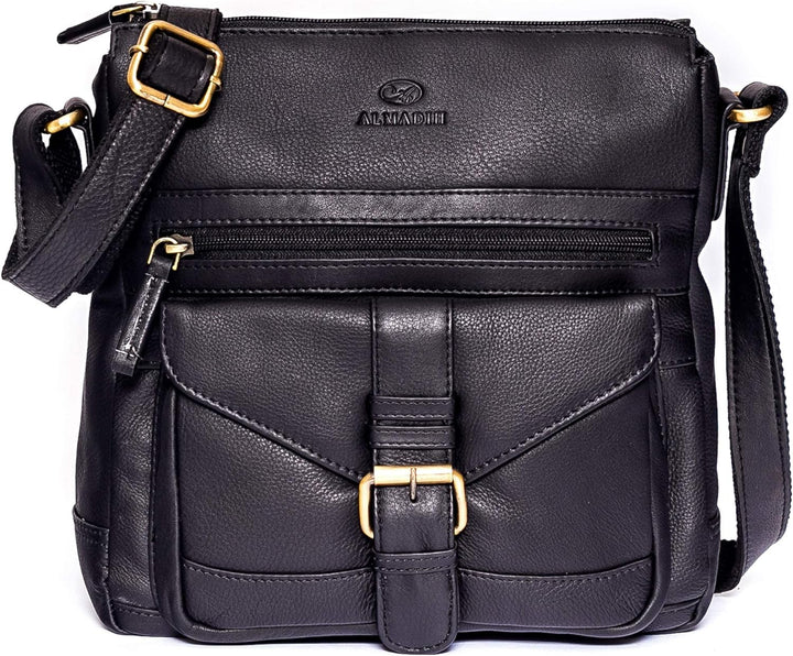 ALMADIH Premium Leder Damentasche Umhängetasche Abby - praktische Ledertasche Handtasche Schultertas