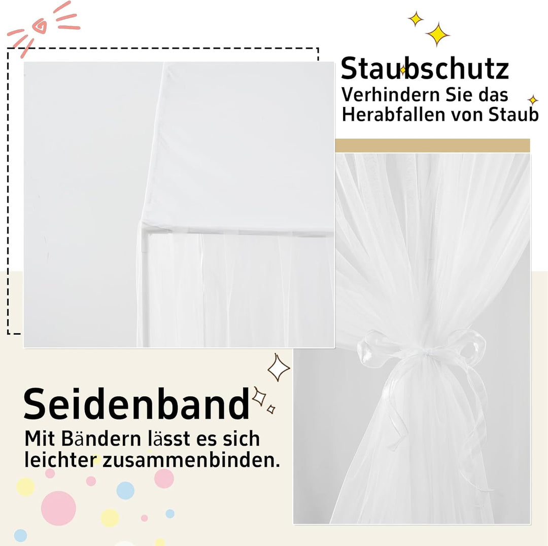 GFCC Prinzessinnen Bettvorhang für Hausbett mit rechteckigem Dach, Weiss Himmelbett Moskitonetz Bald