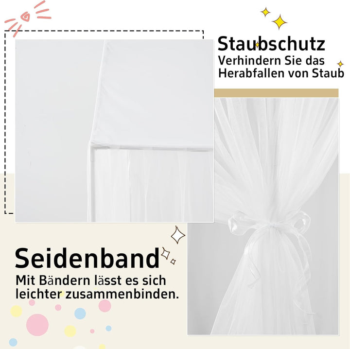 GFCC Prinzessinnen Bettvorhang für Hausbett mit rechteckigem Dach, Weiss Himmelbett Moskitonetz Bald