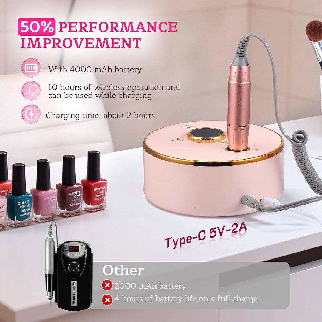 Nagelfräser Akku mit UV-Nageltrockner, 35000U/min Nagelfräser für Gelnägel, 13-in-1 Elektrisch Nagel