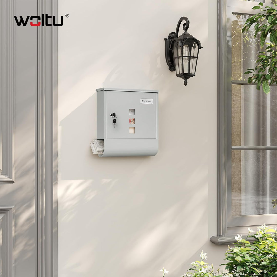 WOLTU Briefkasten Postkasten mit Zeitungsfach Sichtfenstern Namensschild, Wandbriefkasten abschliess