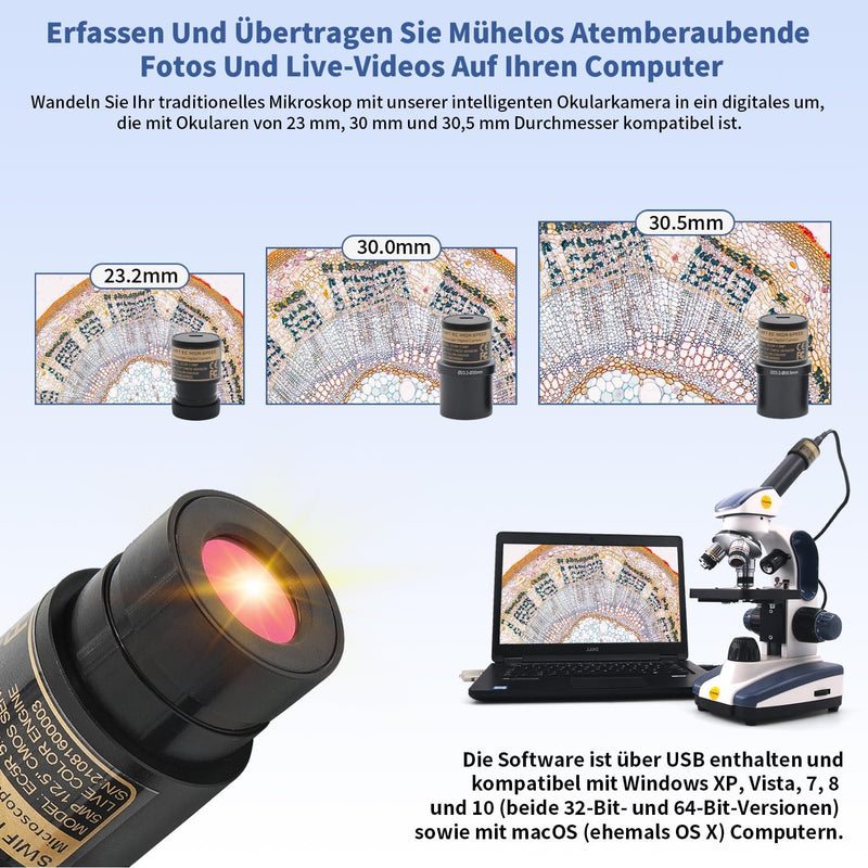 SWIFT EC5R Mikroskop Digital Okular Elektronisches Okular Biologisches Mikroskop Kompatibel, 5 Megap