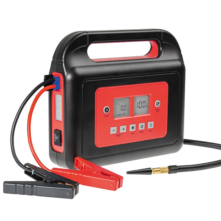 WALTER Li-Ion Starthilfegerät mit Kompressor, 800A Starthilfeleistung, 10.000mAh Akku, USB3.0 und US