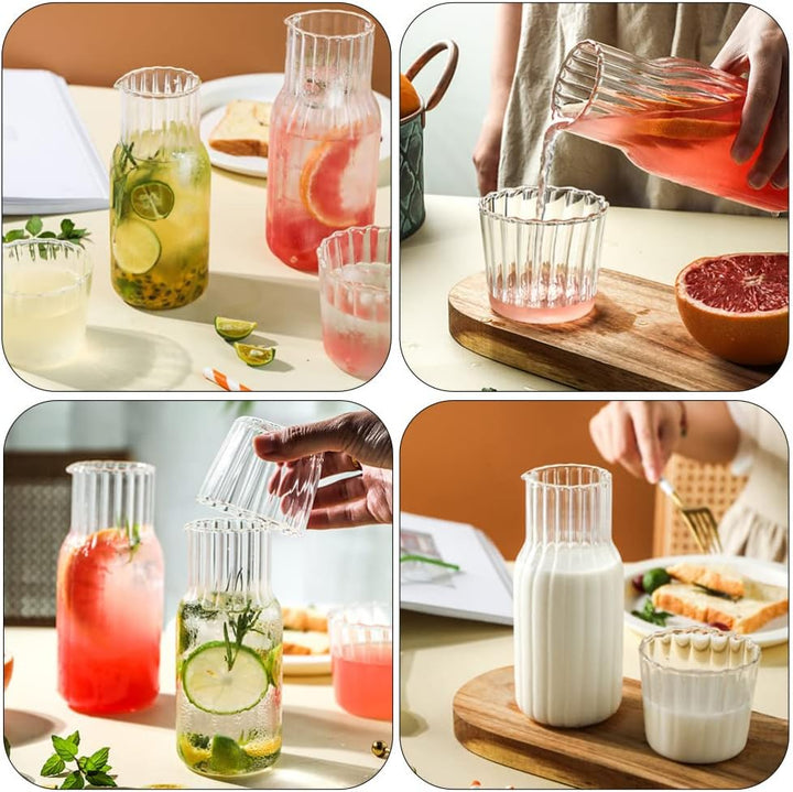Operitacx 2 Sets Nachtnacht Wasser Karaffe mit Becher Glas Set für Schlafzimmer Nachttisch Kaltes Wa