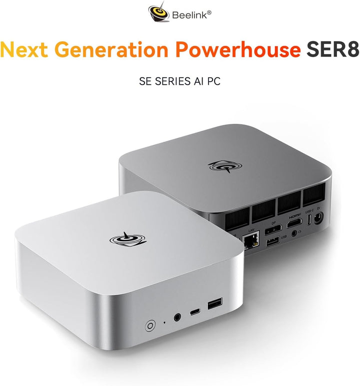Beelink Mini PC SER8, AMD Ryzen 7 8845HS(8C/16T, up to 5.1GHz), 32GB DDR5 RAM 1TB M.2 PCIe4.0 SSD, 4