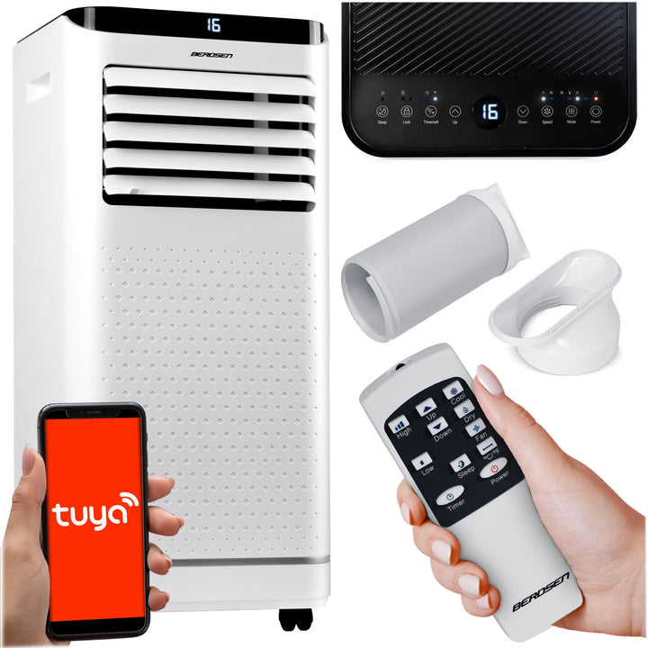 Berdsen Mobiles Klimagerät 9000 BTU - 4-in-1 mit Lüfter, Entfeuchter, Schlafmodus - Tuya Smart App -