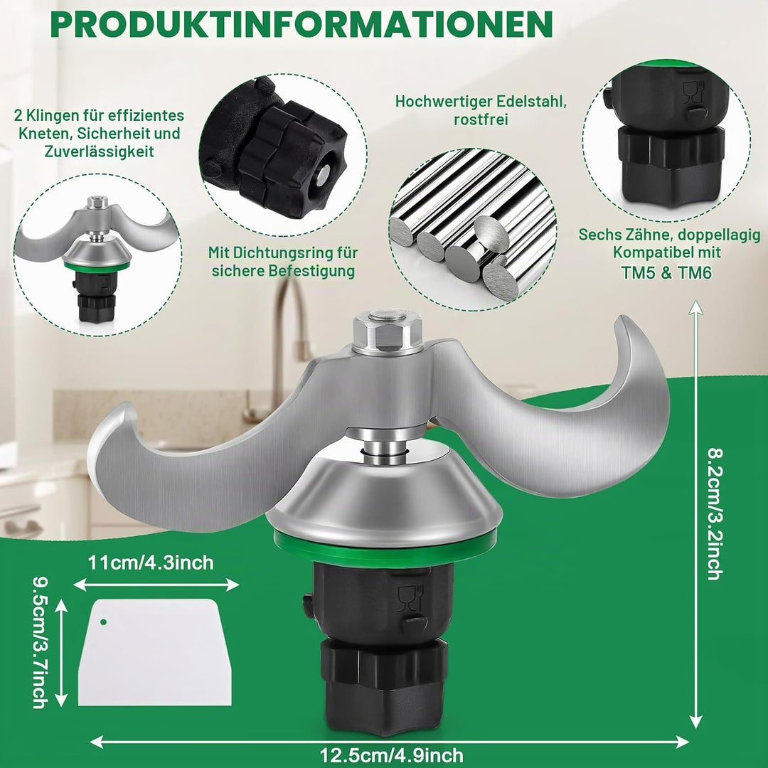 Teigmesser Kompatibel mit Thermomix TM6, TM5, Edelstahl Teigmischmesser mit Dichtring, Schnelle Rein