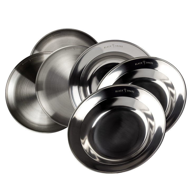 Black Snake® Camping Teller Set 3 flach & 3 tief - Edelstahl Essteller - robustes Outdoor Geschirr f