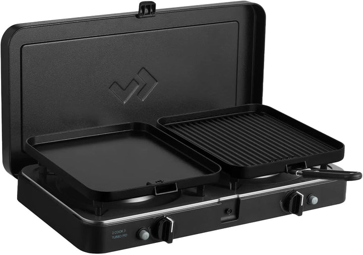 CADAC - 2 Cook 3 Turbo Deluxe und Camping-Kochbuch - Gas Tischgrill mit 2 Brennern und Rezeptbuch -