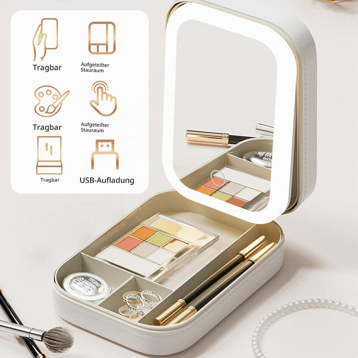 Vegena Make-Up-Aufbewahrungsbox Mit Lichtfüllendem Spiegel, Kosmetiktasche Mit Beleuchtetem Spiegel