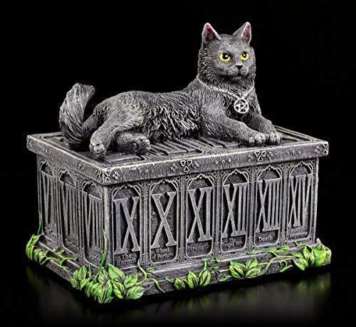 Tarotkarten Schatulle mit schwarzer Katze | Tarot Box Dose Aufbewahrung Schale Gothic Fantasy Figur