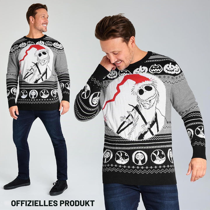 Disney Weihnachtspullover Herren, Warmer Pullover – Geschenk für Männer und Teenager, Schwarz/Multi