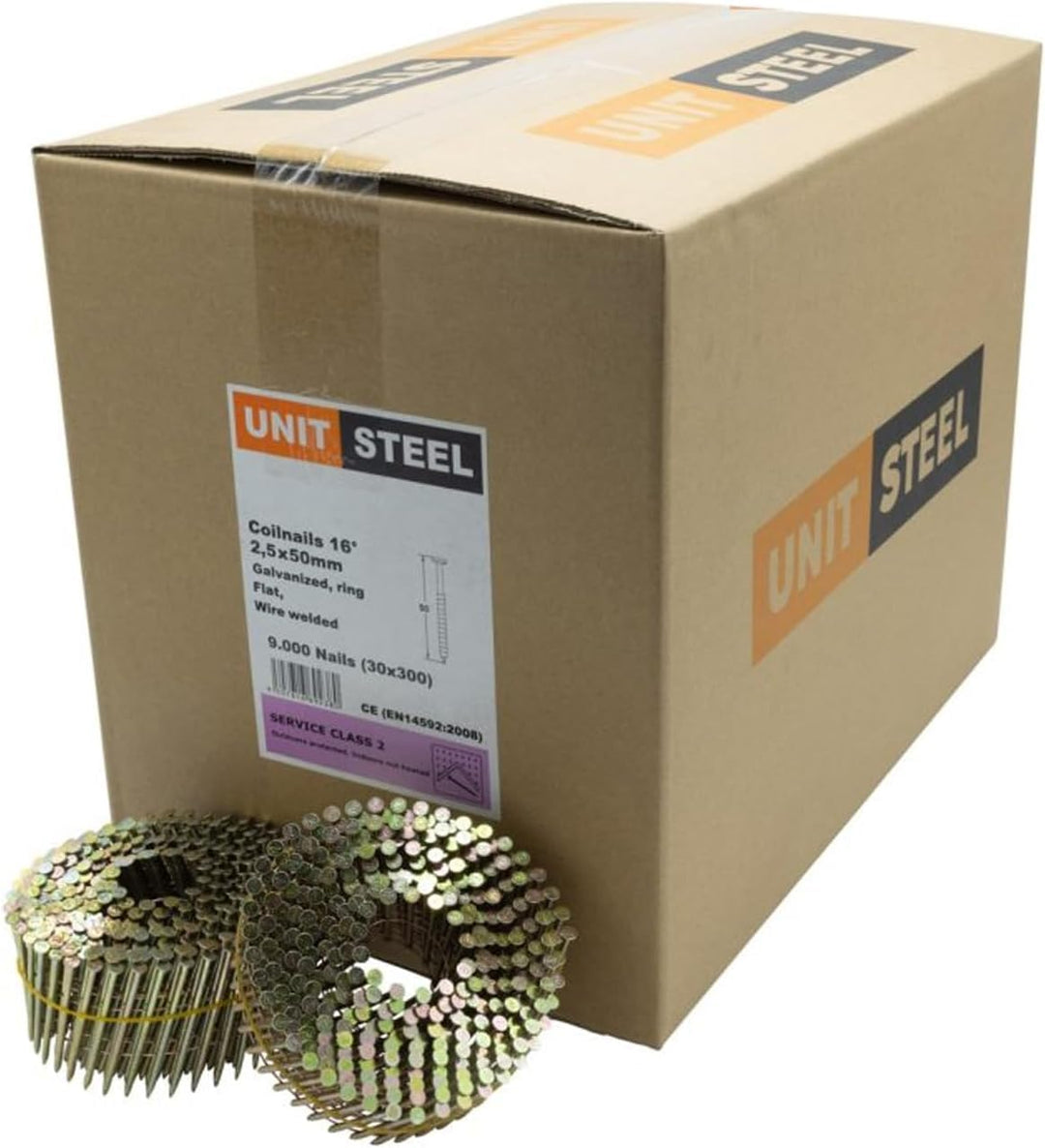 15° Coilnägel - 2,5x50mm, 9.000 stück, Ringnägel für Druckluft-Nagler, Ring/verzinkt, für fast alle