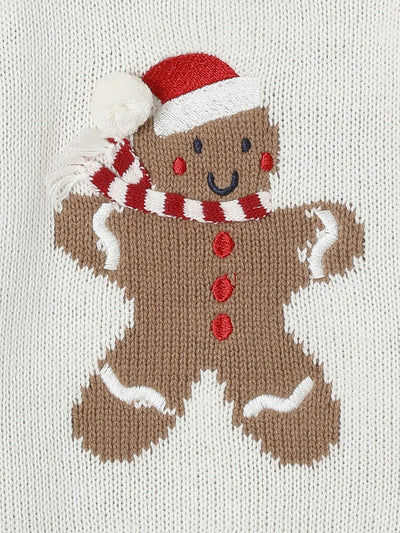 Vertbaudet Baby Weihnachts-Pullover mit Pfefferkuchenmann, Unisex Oeko-Tex Wollweiss 62, Wollweiss 6