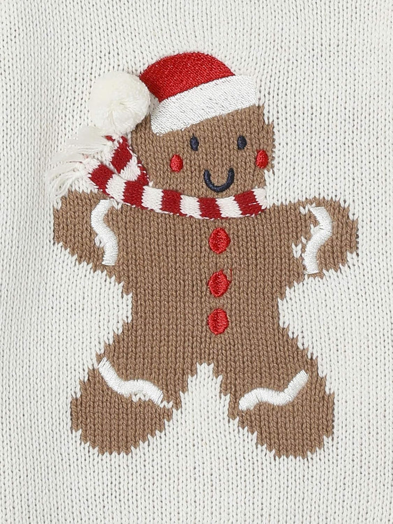 Vertbaudet Baby Weihnachts-Pullover mit Pfefferkuchenmann, Unisex Oeko-Tex Wollweiss 62, Wollweiss 6