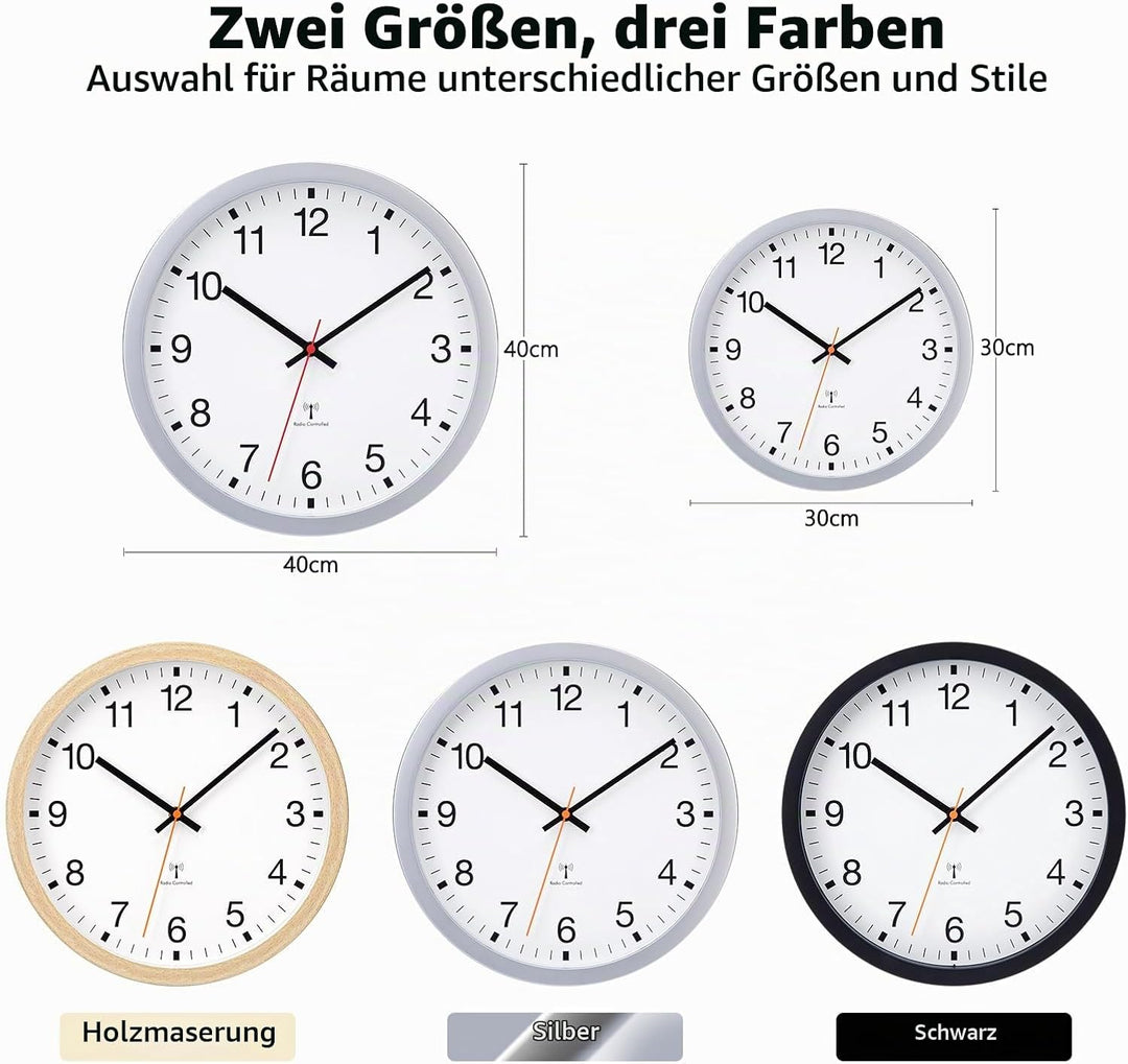 VIVILINEN Funkuhr Wand Lautlos Wanduhr Ohne Tickgeräusche Funkwanduhr Geräuschlos Nicht Tickend Mode