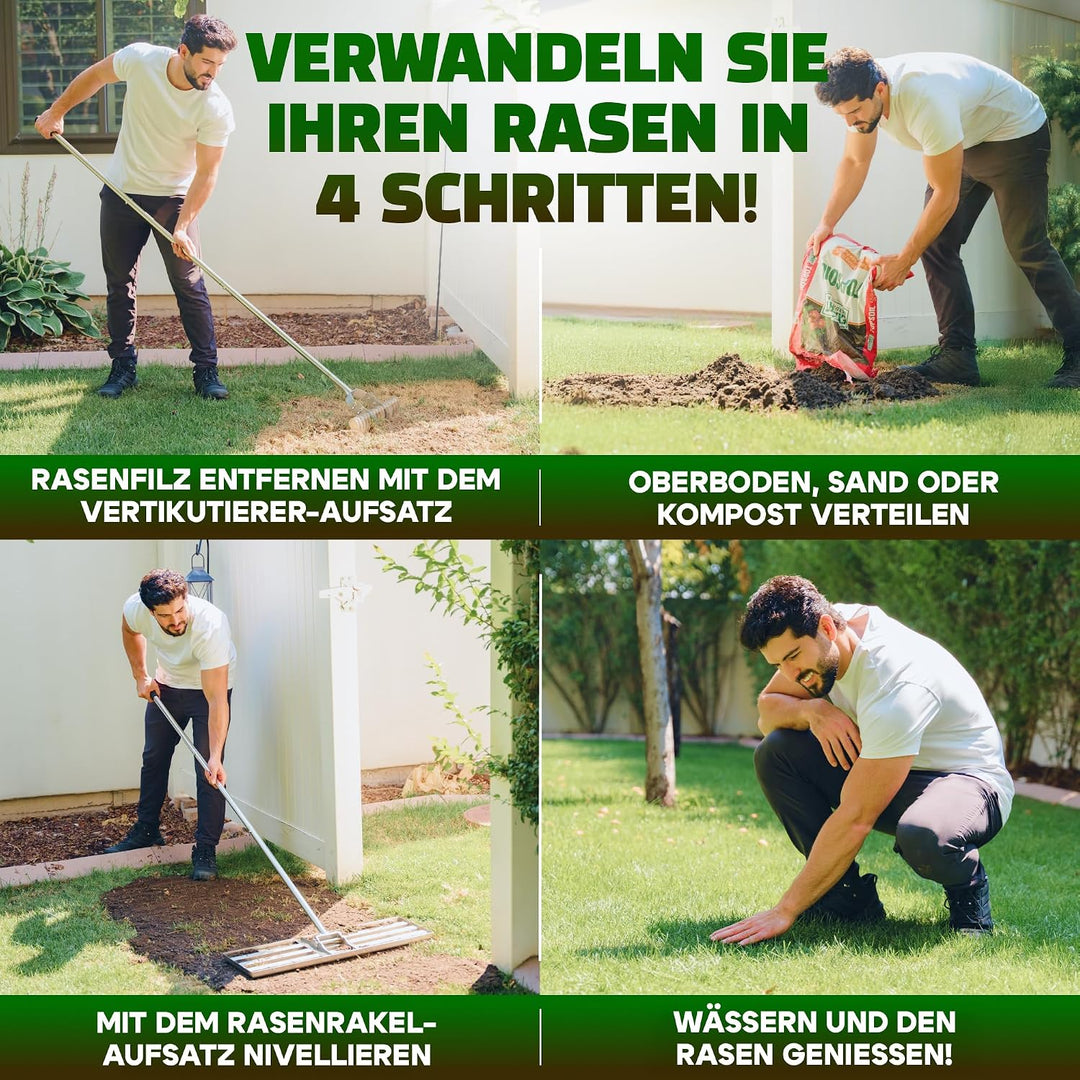 2in1 RasenRakel Edelstahl 80x30cm + vertikutierer Hand Rasen rake | Nivellierrechen mit stiel egalis