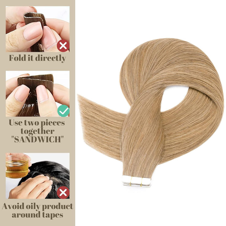 SEGO Haarverlängerung Tape Extensions Echthaar Klebeband 10 PCS Haarteile Glatt 100% Remy Human Haar