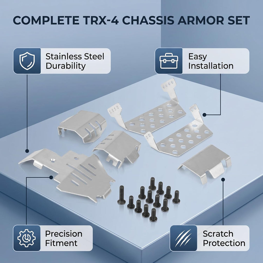 5 Stück Edelstahl-Chassis-Rüstungsschutz Unterfahrschutz für Traxxas TRX-4 RC Car 82056-4