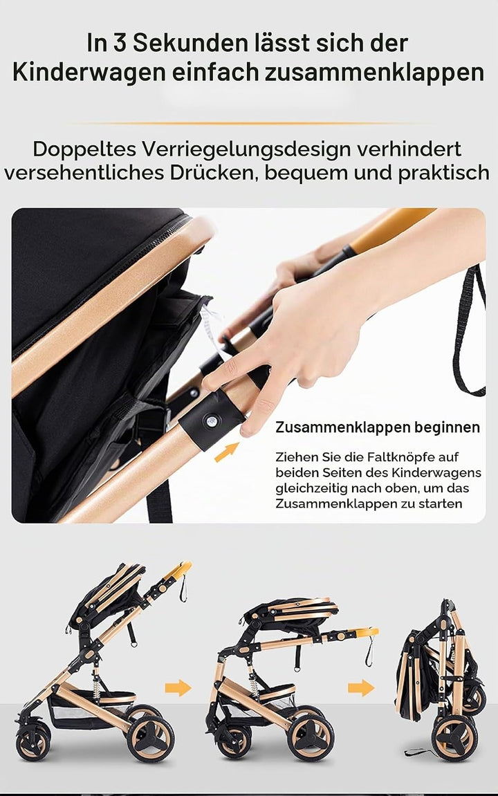 GLOKID Kinderwagen 3 in 1,Reisesysteme, Buggy mit Umkehrbarem Zwei-Wege-Schub,Babywanne Buggy&amp;Sports