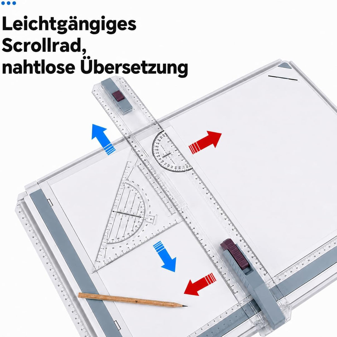 Multifunktions Zeichenplatte A3 Set, DIN A3 Zeichenplatte mit Zeichnungswerkzeuge Zirkel Zeichenstif