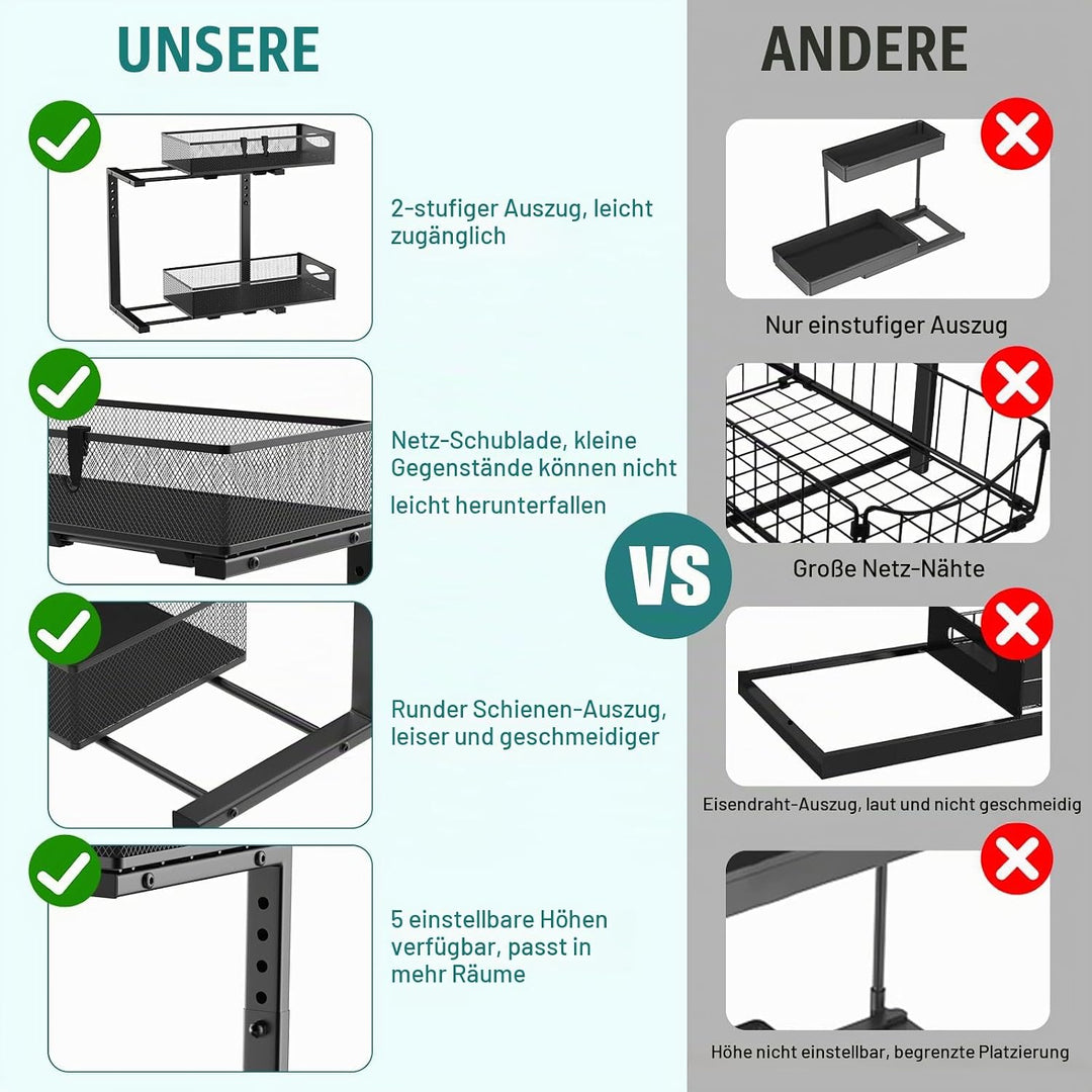 Housolution Spülschrank Organizer, 2 Etagen Metall Ausziehbares Unter Waschbecken Regal mit Schiebes