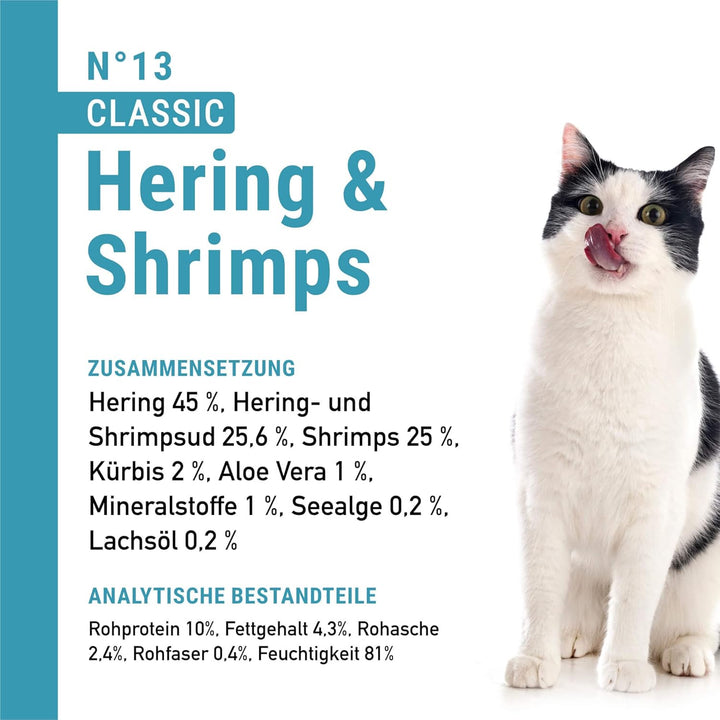catz finefood N° 13 Hering &amp; Shrimps Feinkost Katzenfutter nass, verfeinert mit Kürbis &amp; Aloe Vera,