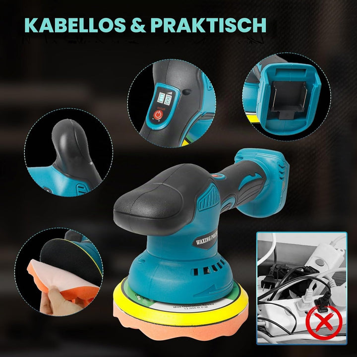 Kabelloser Auto Poliermaschine für Makita, bürstenloses 6-Zoll-Auto Politur-Set, 8 variable Geschwin