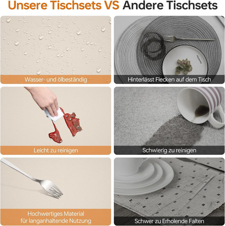 IKWOLETI Tischsets Abwaschbar mit Untersetzer - 6er Set Platzsets Abwaschbar aus Kunstleder - Doppel