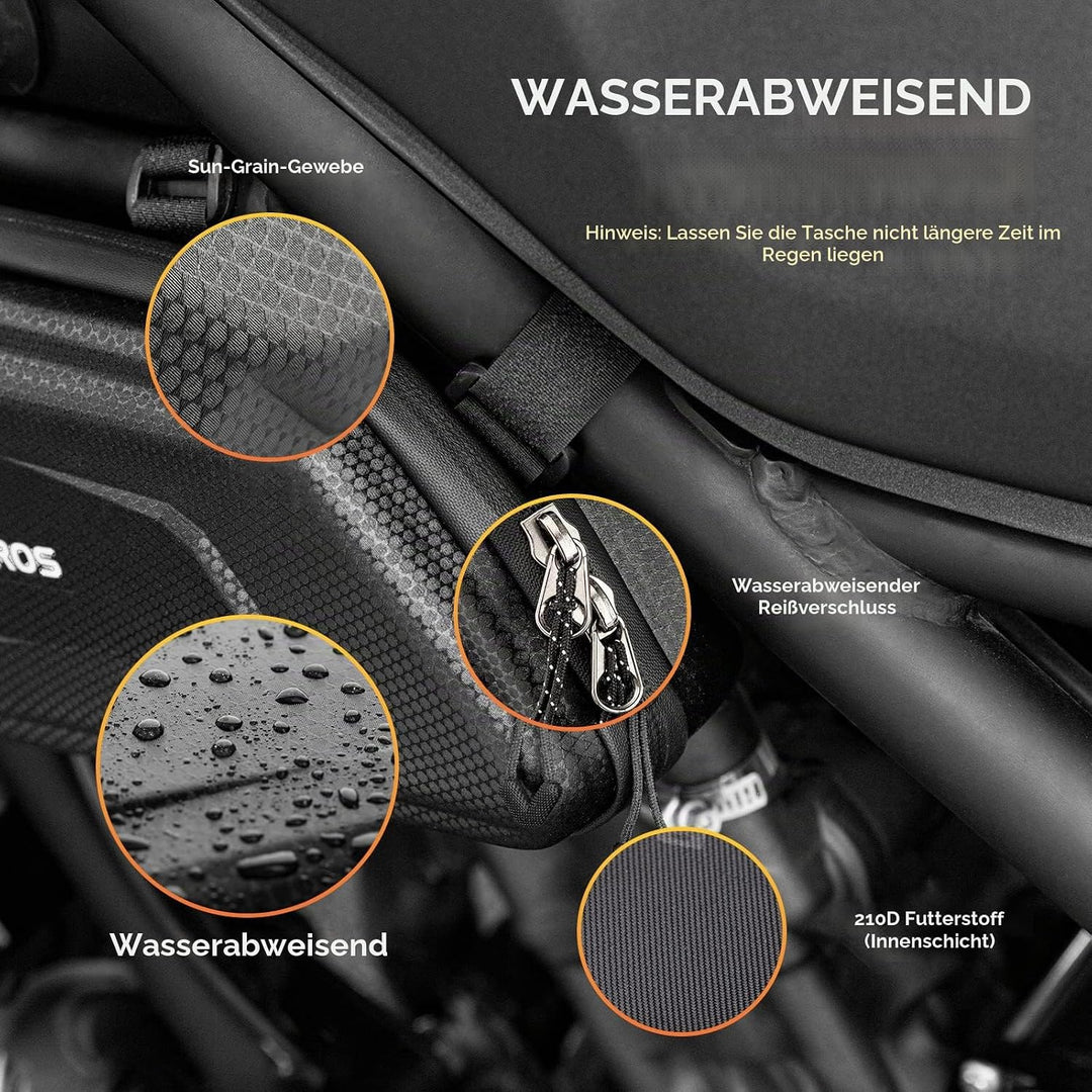 ROCKBROS Motorradtasche Rahmentasche Motorrad wasserdichte Motorrad Werkzeugtasche ca.1,5L Schwarz,