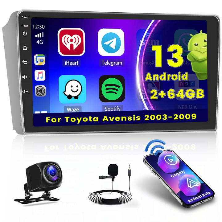 Hikity [2+64GB] Android 15 Autoradio, für Toyota Avensis 2003-2009 Radio, Wireless CarPlay Android A