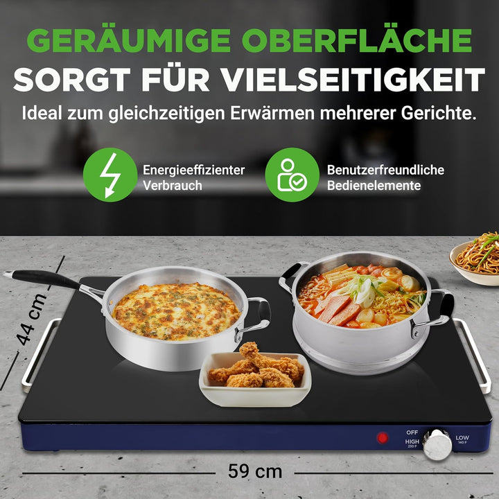 NutriChef Kochplatte elektrisch – Warmhalteplatte 54×42cm mit Temperaturregelung 60–110°C, 180W Warm
