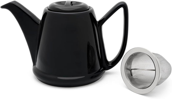 Bredemeijer kleine Schwarze keramische Teekanne 1.0 Liter Steingut - isolierende Keramikkanne mit Ed