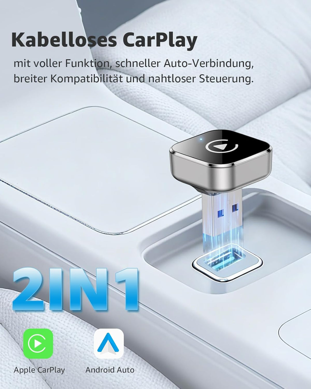 Wireless CarPlay Adapter, Kabelloser CarPlay & Android Auto Adapter, USB Dongle mit Schneller Automa