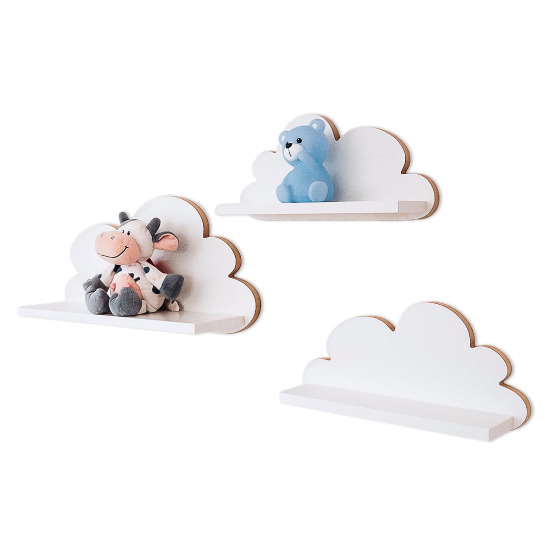 3er Set Wandregal Kinderzimmer Weiss | Babyzimmer Wolkenregal für Bücher, Spielzeug, Dekoration | Re
