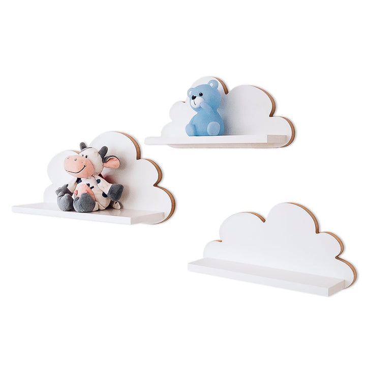 3er Set Wandregal Kinderzimmer Weiss | Babyzimmer Wolkenregal für Bücher, Spielzeug, Dekoration | Re